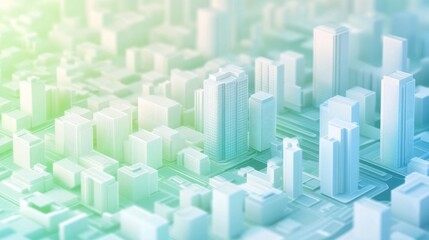 Fototapeta premium Urban planning concept with holographic overlays, digital art, green and blue tones, modern architecture.