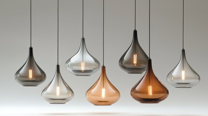 Modern Hanging Glass Pendant Lights in Various Smoky and Amber Tones