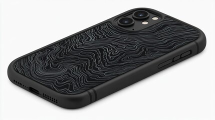 A sleek black phone case with a wavy texture design, showcasing modern aesthetics.