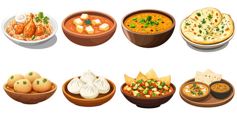Animation Indian food png isolated set in 3d transparent using for presentation.