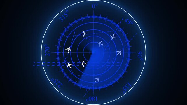 An air traffic control tower equipped with radar.High-tech radar scanner for flight coordinates between countries and continents. Map of International Air Travel between continents and countries.