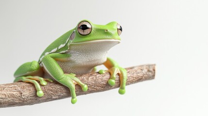 Obraz premium A 3D rendered tree frog sitting on a branch, isolated on a white background.