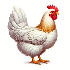 Illustration of a White Hen with Red Comb and Yellow Beak