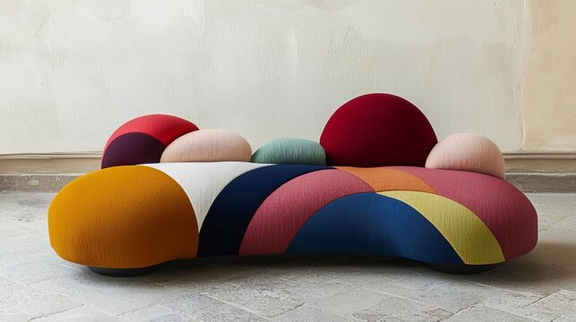 Colorful Modern Sofa with Abstract Design in Minimalist Room