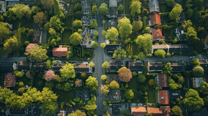 Fototapeta premium Aerial View of a Suburb with Lush Greenery