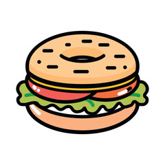 Cartoon bagel sandwich with vegetables