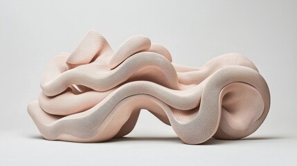 Abstract Beige Sculptural Art Composition with Organic Textures and Fluid Shapes