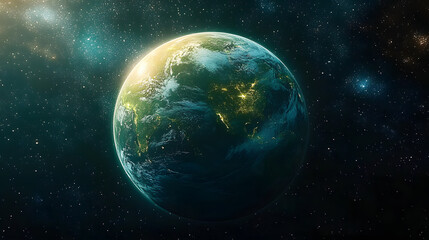 Fototapeta premium Green planet with space and stars