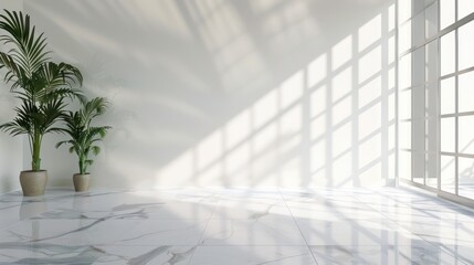 Obraz premium Empty Room with Palm Trees and Sunlight