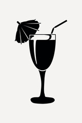 Tropical cocktail silhouette with umbrella