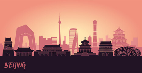 Obraz premium Beijing Skyline At sunset, Buildings Are Detailed, Moveable and Complete