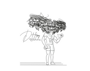 Dussehra celebration - Ravana ten heads , Hand Drawn Sketch Vector illustration.
