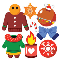 Fototapeta premium Christmas day illustration vector set of cool Christmas items, gifts, and decorations.All the icons are set against a white background.
