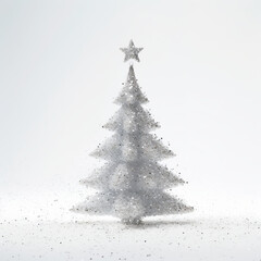 Fototapeta premium Abstract Christmas tree with snowflakes, a green fir tree decorated with stars and snow for a winter holiday celebration, isolated on white background ,Generated By Ai