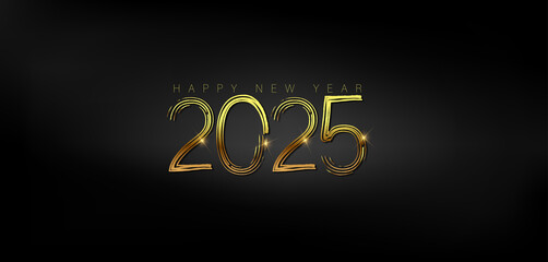 Gold text reading Happy New Year 2025 on a sleek black background, celebrating the new year with elegance
