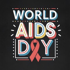 World Aids Day December 1st - Banner with Red Ribbon, Text World Aids Day on World Map Background