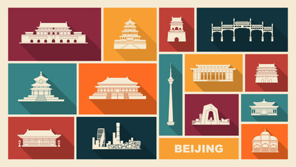 China Beijing Landmark Icons. Vector Illustration