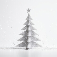 Fototapeta premium Abstract Christmas tree with snowflakes, a green fir tree decorated with stars and snow for a winter holiday celebration, isolated on white background ,Generated By Ai