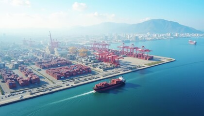  Vibrant port city with bustling shipping and industry