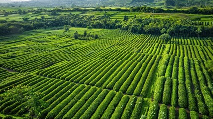 Aerial View of Lush Green Tea Plantation