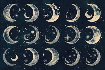Image showing the different phases of the moon from new to full and back to new again