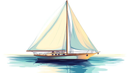 Naklejka premium A sailboat with white sails glides across the water.