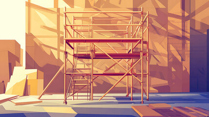 Low polygon style illustration of scaffolding in a building under construction.