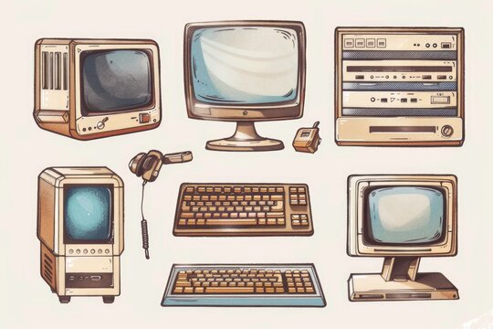 Vintage computer setup with a monitor, keyboard, and mouse