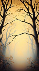 Enchanted autumn forest with misty atmosphere at dawn revealing nature's beauty