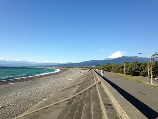 road to the sea with Mt. Fuji