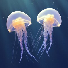 Ethereal jellyfish gliding gracefully through the deep blue ocean waters