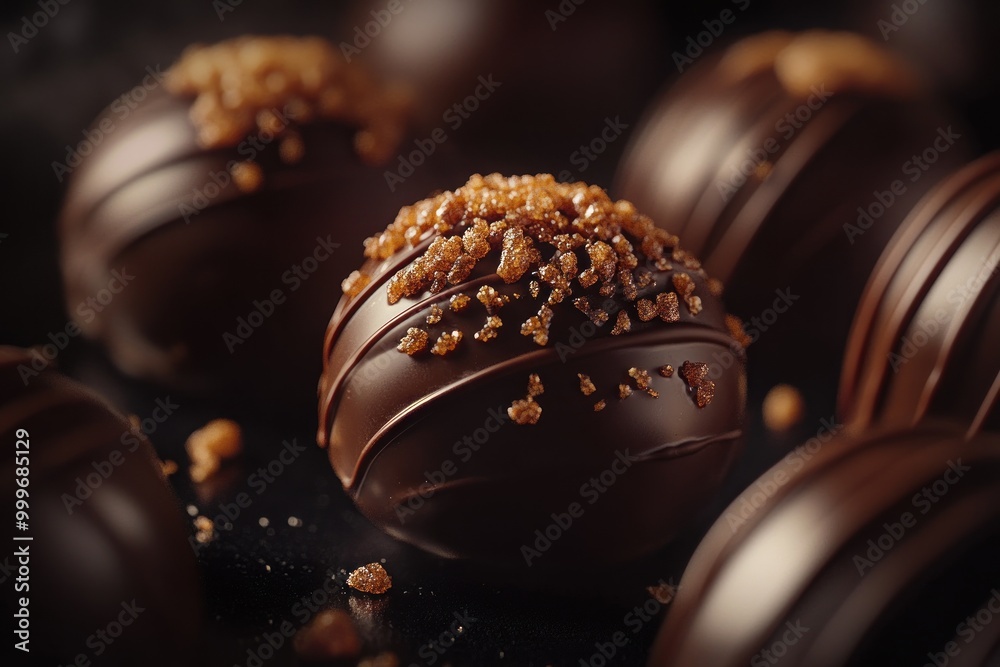 Sticker Elegant chocolate truffles adorned with crunchy toppings, perfect for indulgent treats.