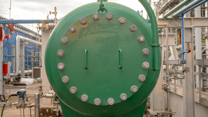 Manhole Green Industrial Tank Close-up