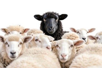 Obraz premium A group of sheep standing side by side in a field, possibly waiting for food or shelter