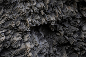 basalt rock formations of Hálsanefshellir cave, Reynisfjara beach, Vík, South Iceland