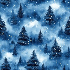 Seamless beautiful landscape with winter trees pattern