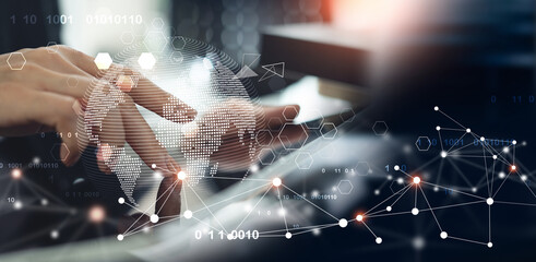 Digital technology, internet network connection, big data, digital marketing IoT internet of...