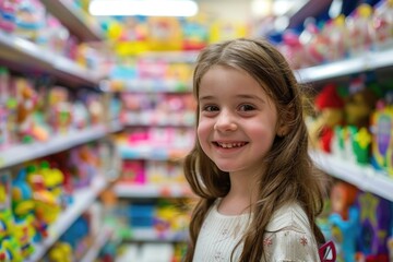 A young child browsing through toys and games in a colorful store