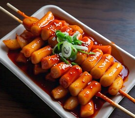 Tteokbokki Skewer Spicy Traditional Korean Street Food Meal