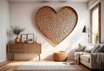 Living room interior in eco style with boho decorative elements