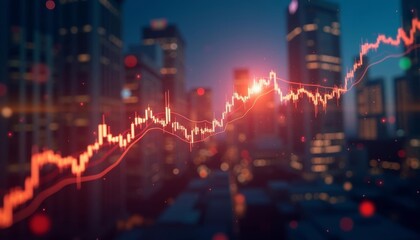  Cityscape at night with stock market graph overlay