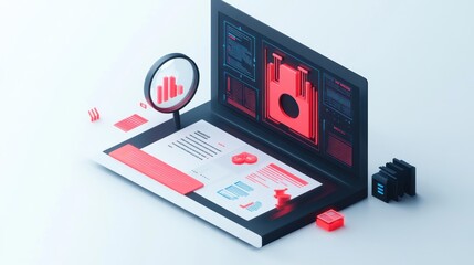 A digital workspace featuring data analysis tools and visuals in a modern design.