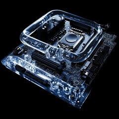 Water cooling acrylic tube system with Barrow cpu block on Asus Rampage IV Black Edition motherboard in personal computer.