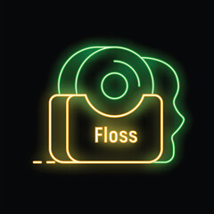 Glowing neon line dental floss icon isolated on a black background vector illustration