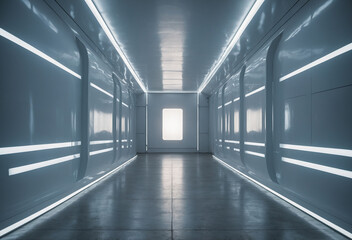 Obraz premium futuristic long corridor in building glowing light