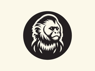 Capuchin. cute monkey. Round black and white emblem, logo. isolated vector illustration