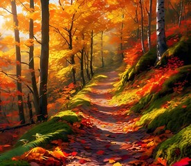 Autumn Path Through Colorful&nbsp;Forest