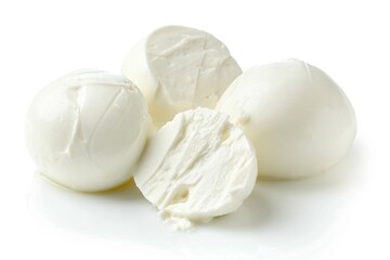 Fototapeta premium Fresh mozzarella cheese slices with one bitten, great for food photography or culinary concept images