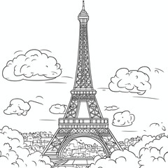 Fototapeta premium vector sketch of eiffel tower in paris on white background .Generative AI
