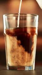 Pouring Milk into Coffee Drink in Detail.